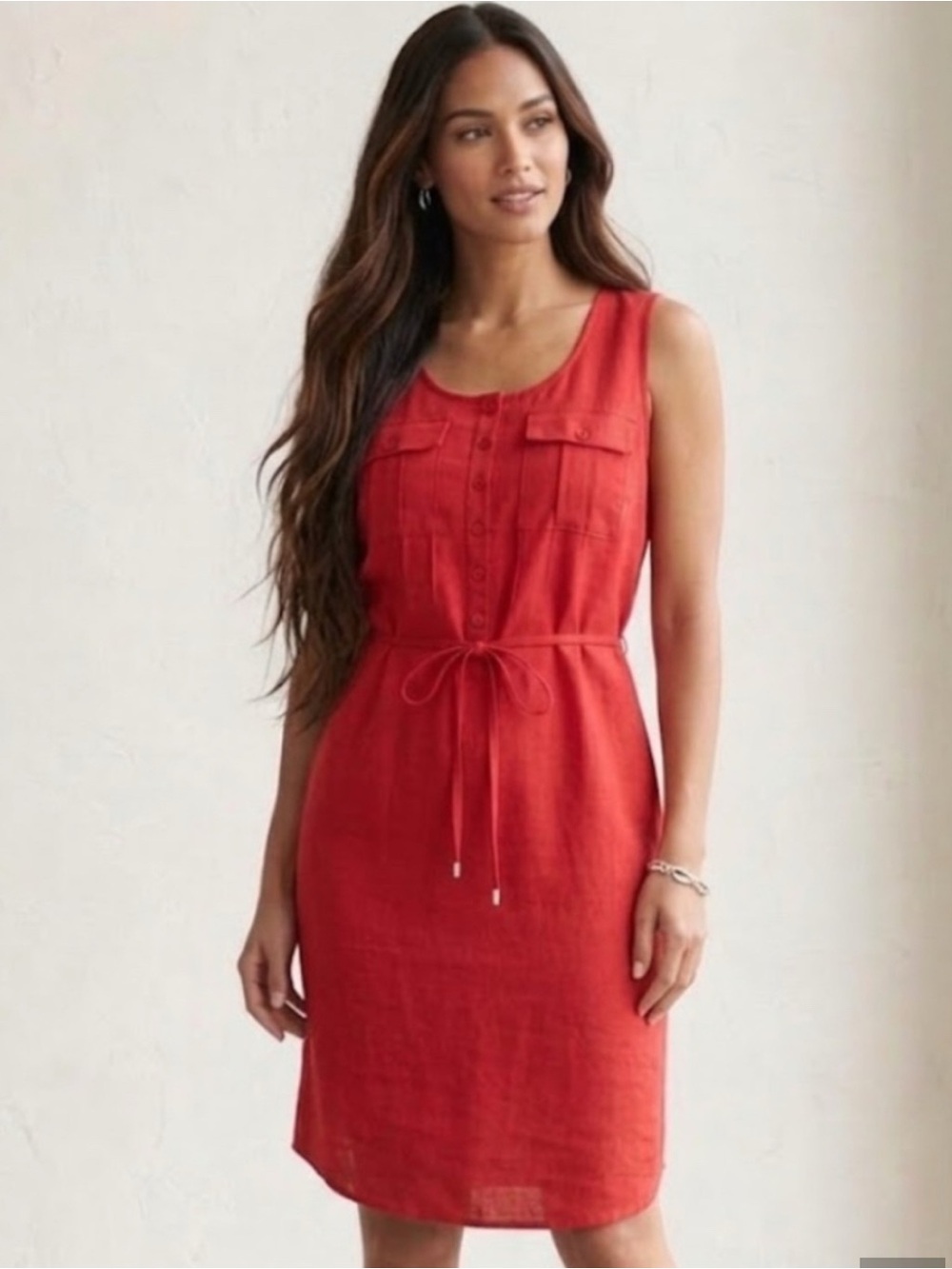 Chic Sleeveless Red Tie-Waist Midi Dress
